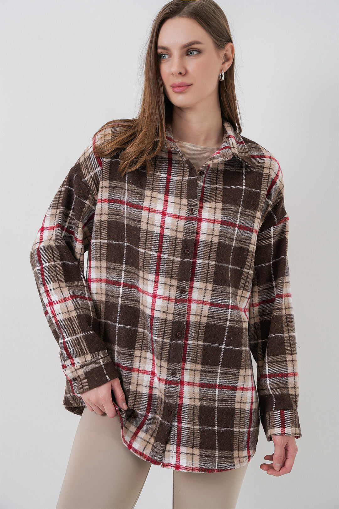 Bigdart Chemise oversize à carreaux pour femme 3854 Vison - Vison