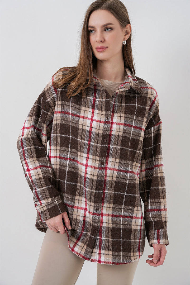 Bigdart Chemise oversize à carreaux pour femme 3854 Vison - Vison