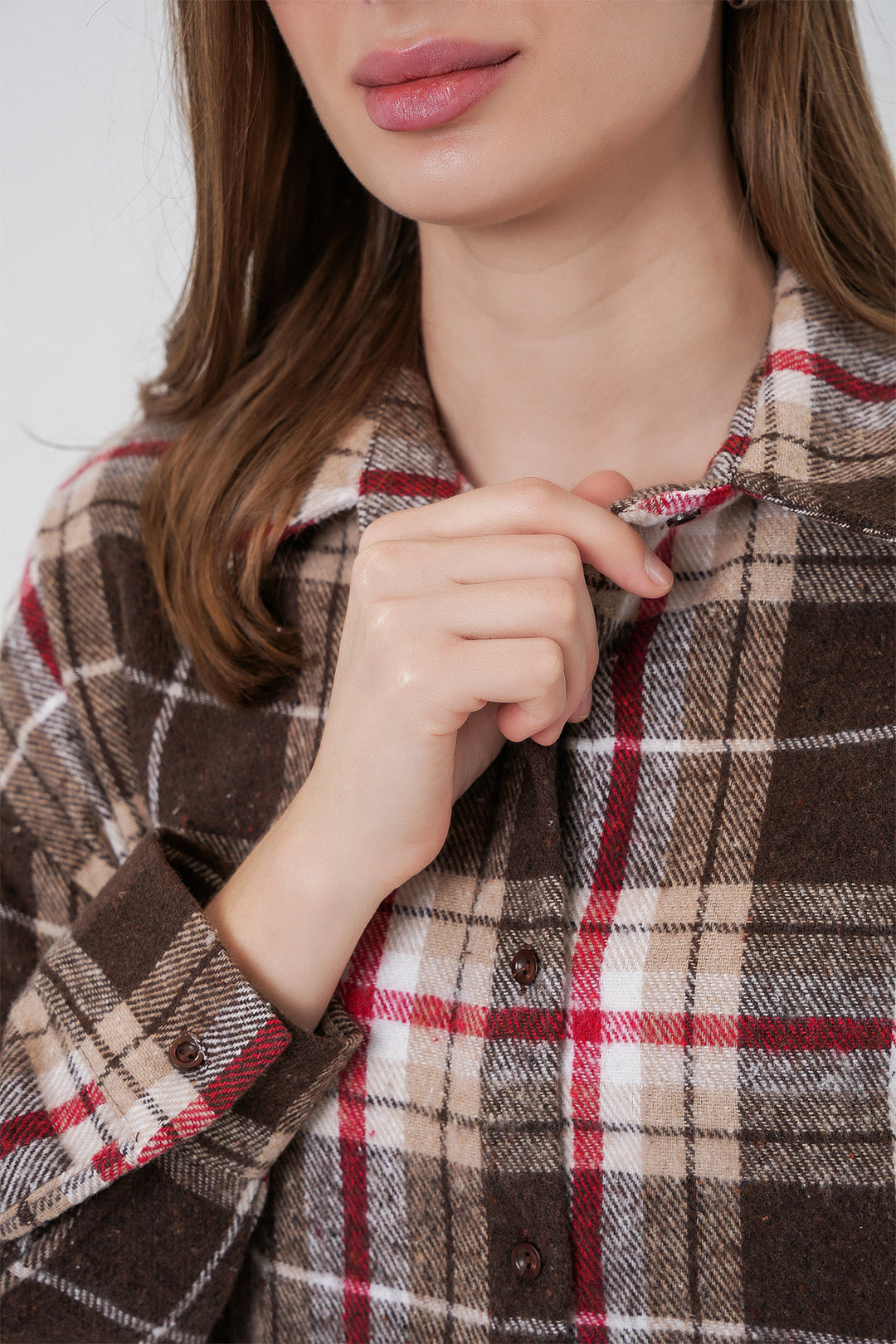 Bigdart Chemise oversize à carreaux pour femme 3854 Vison - Vison