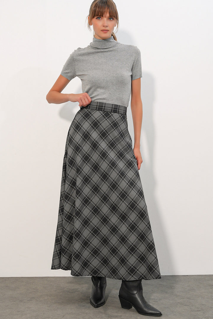 Bigdart Jupe longue à carreaux pour femme 8064 - Gris