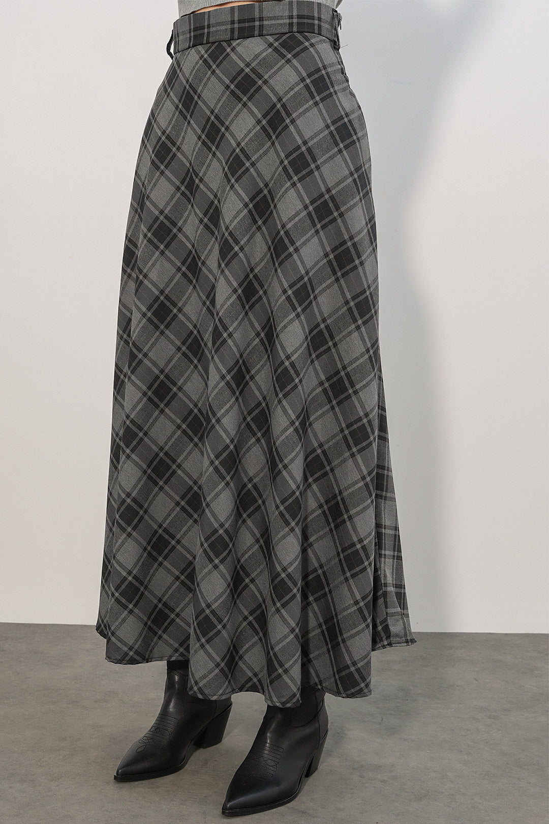 Bigdart Jupe longue à carreaux pour femme 8064 - Gris