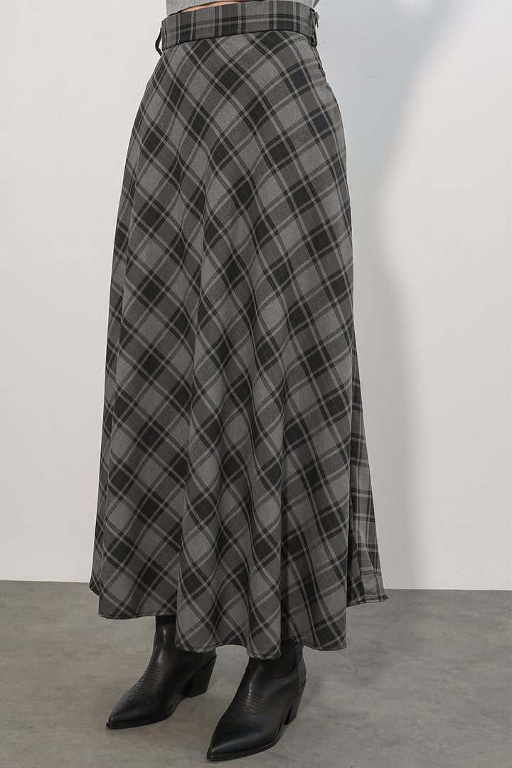 Bigdart Jupe longue à carreaux pour femme 8064 - Gris