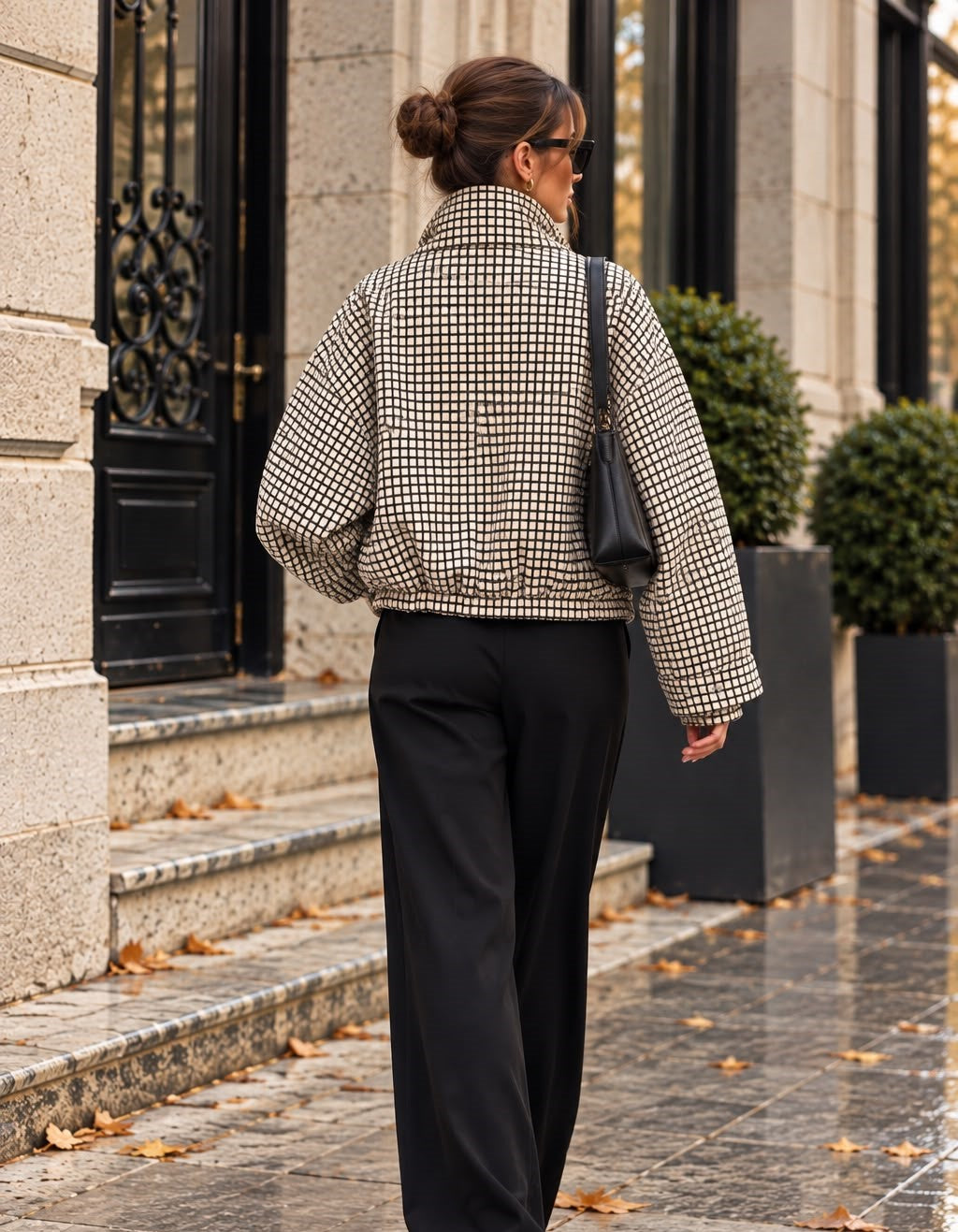 Bigdart Veste bomber doublée à motif écossais pour femme 0777 - Beige