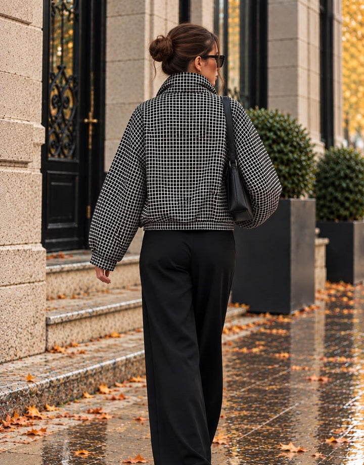 Bigdart Veste bomber doublée à motif écossais pour femme 0777 - Noir