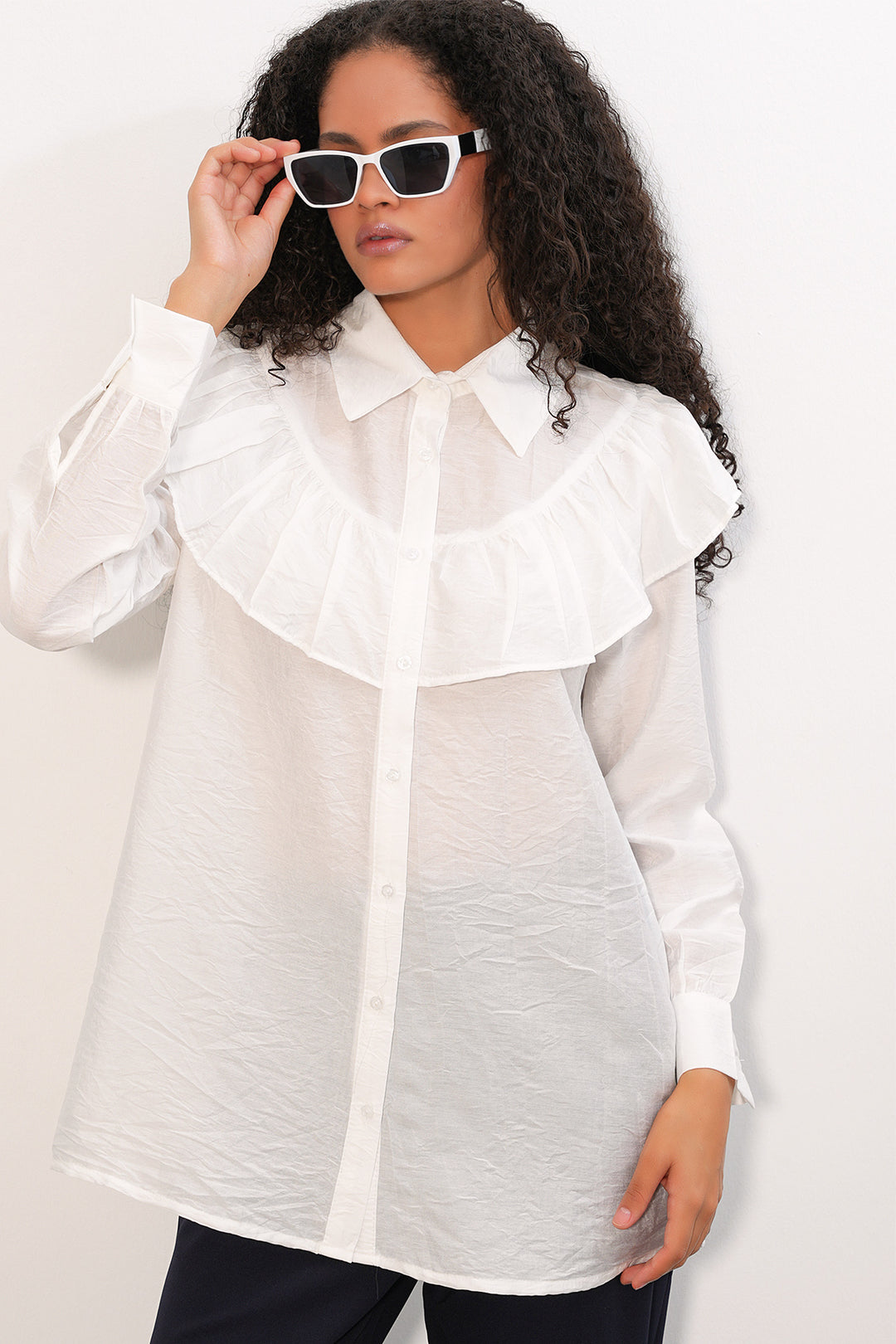 Bigdart Chemisier Tunique Femme à Volants 5994 - Blanc