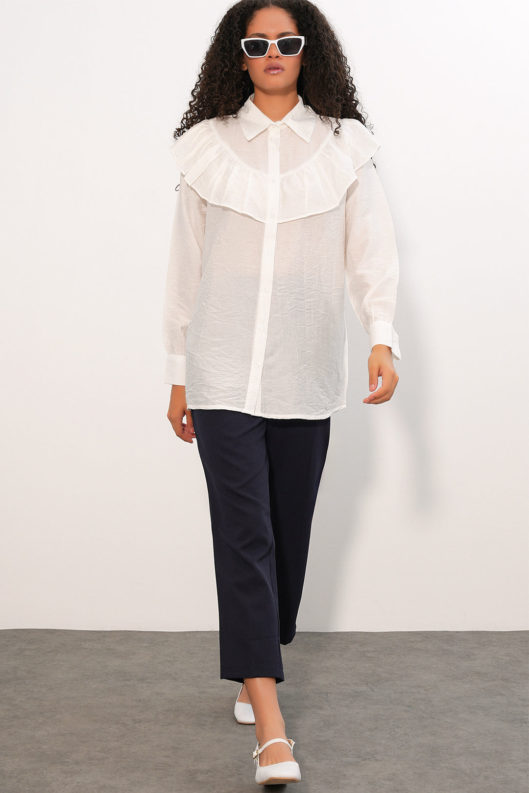 Bigdart Chemisier Tunique Femme à Volants 5994 - Blanc