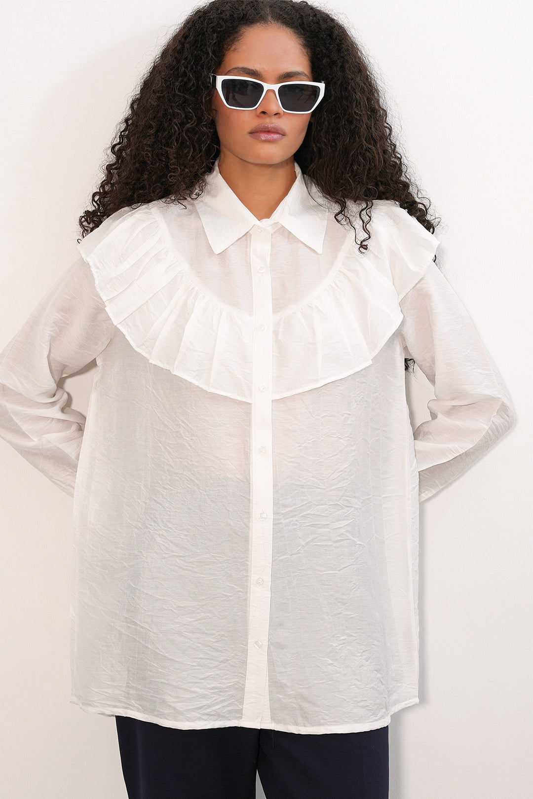 Bigdart Chemisier Tunique Femme à Volants 5994 - Blanc