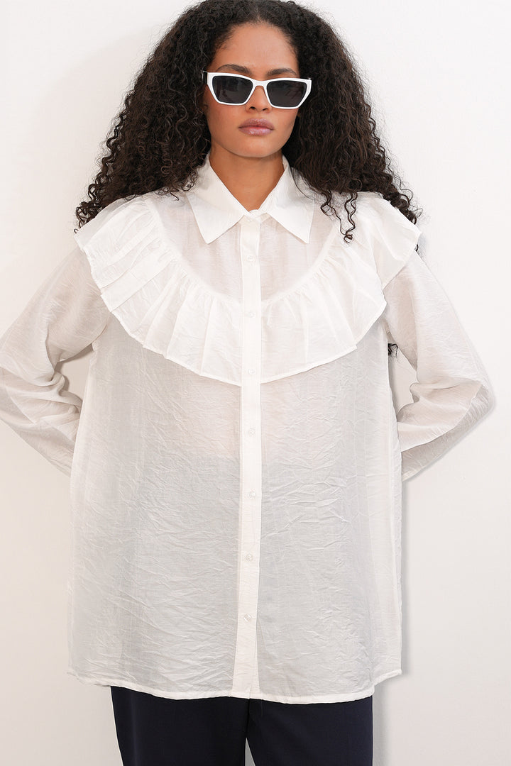 Bigdart Chemisier Tunique Femme à Volants 5994 - Blanc