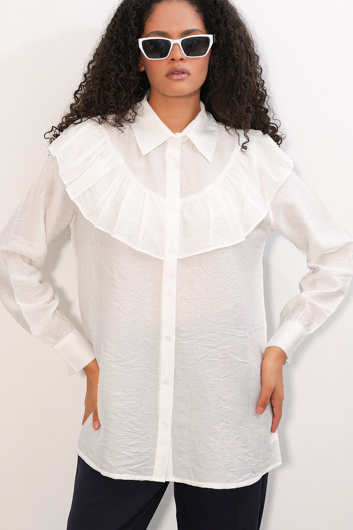 Bigdart Chemisier Tunique Femme à Volants 5994 - Blanc