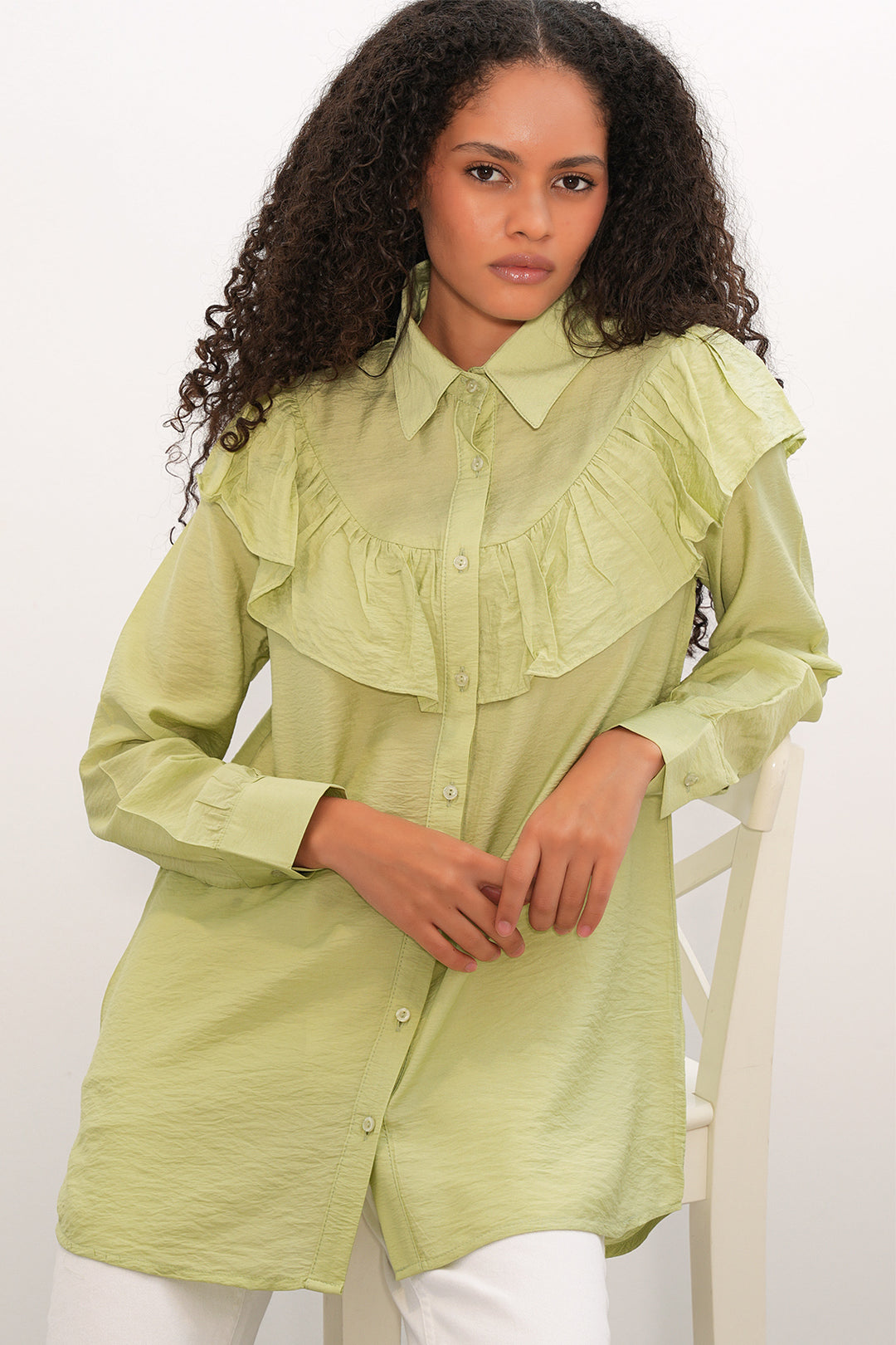 Bigdart Tunique Chemise à Volants Femme 5994 - Vert clair