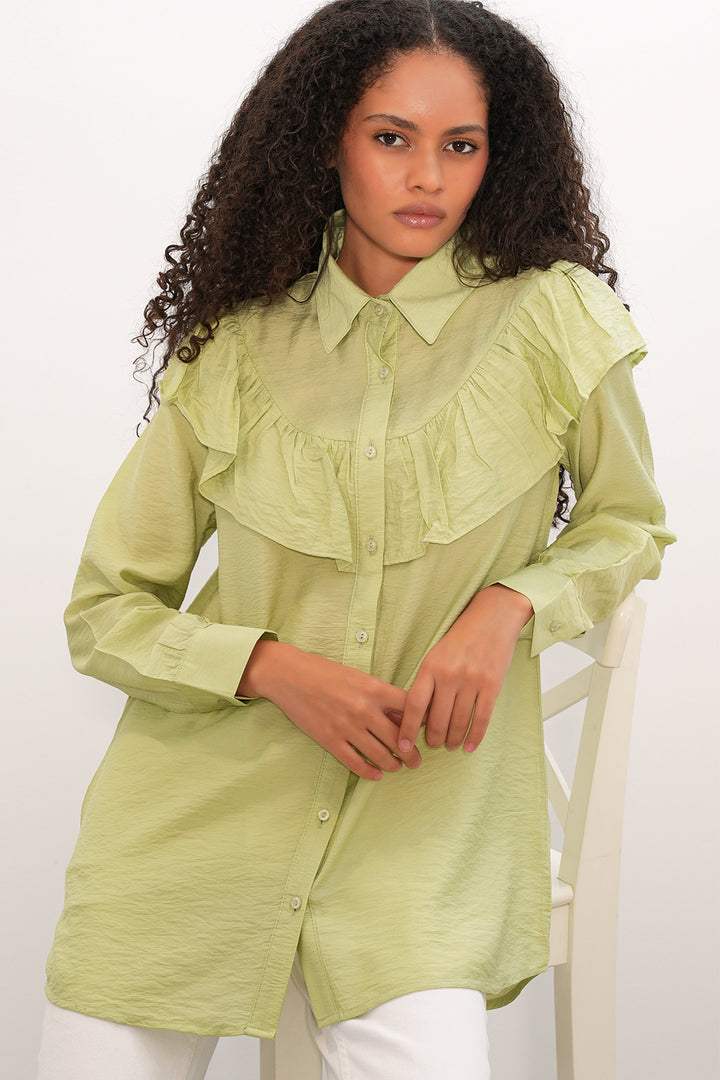 Bigdart Tunique Chemise à Volants Femme 5994 - Vert clair