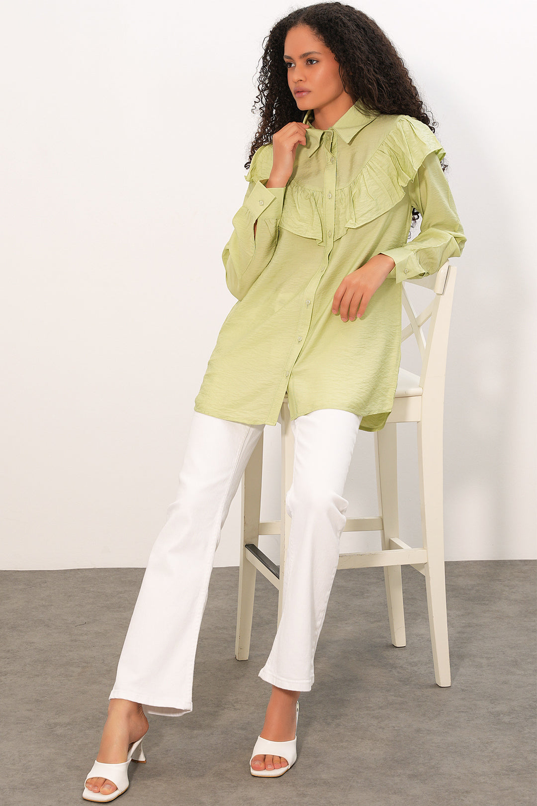 Bigdart Tunique Chemise à Volants Femme 5994 - Vert clair