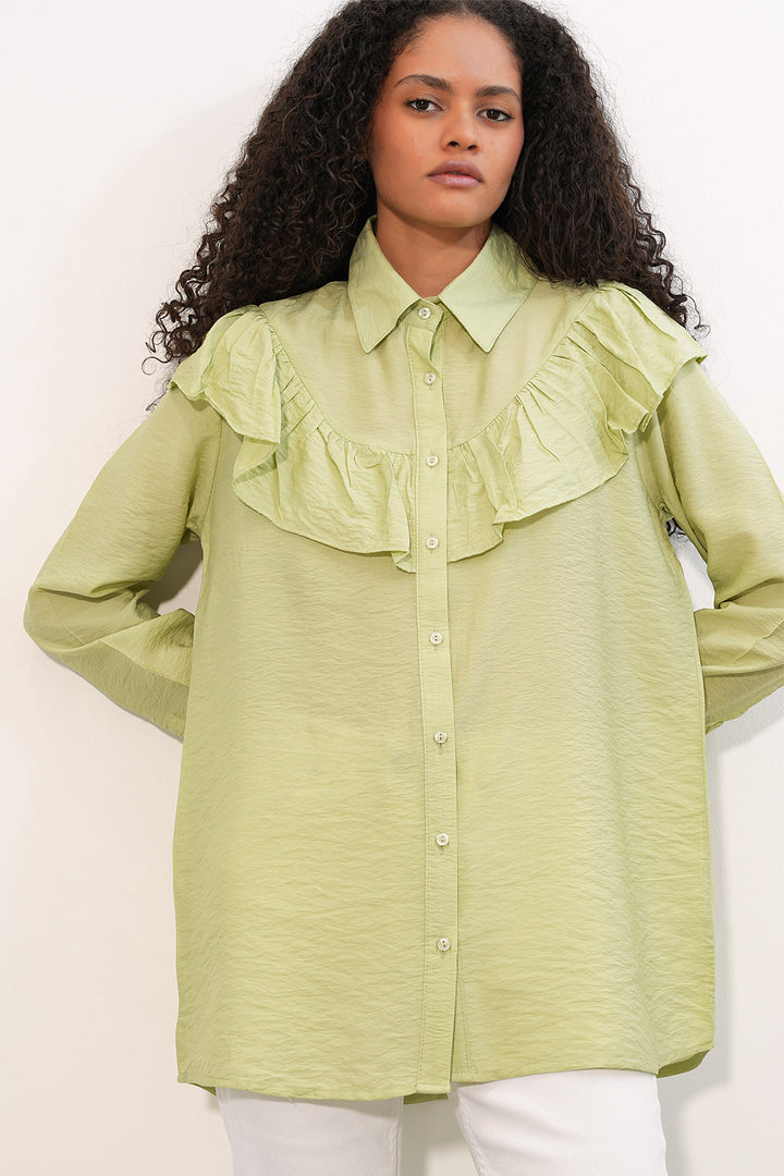 Bigdart Tunique Chemise à Volants Femme 5994 - Vert clair