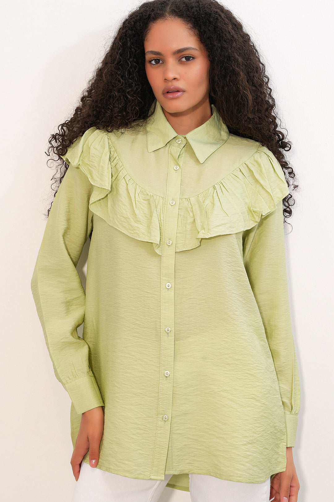 Bigdart Tunique Chemise à Volants Femme 5994 - Vert clair