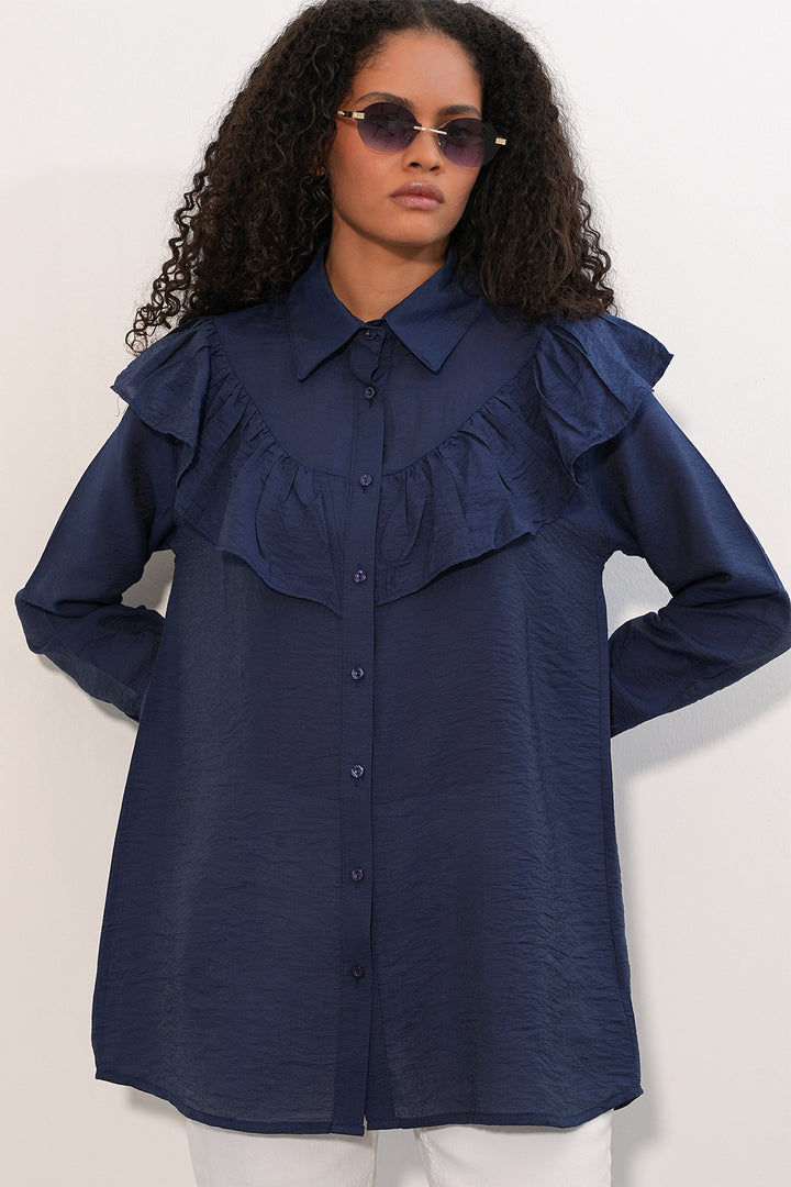 Bigdart Tunique Chemise à Volants Femme 5994 - Bleu marine