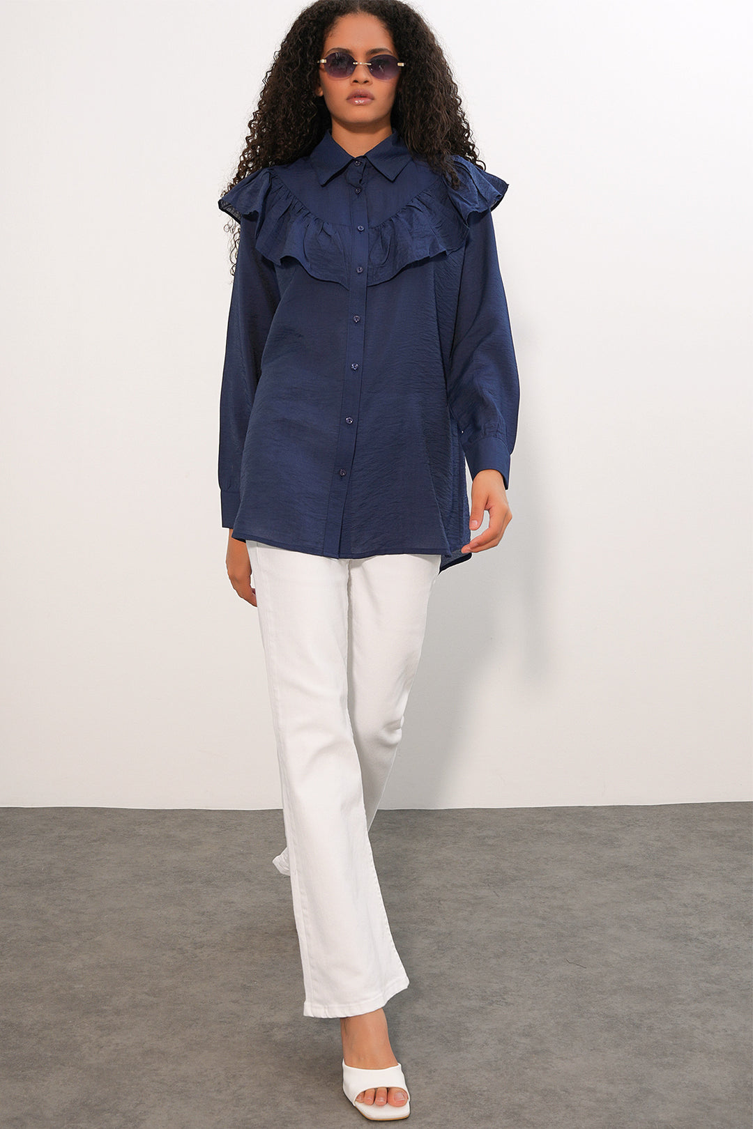 Bigdart Tunique Chemise à Volants Femme 5994 - Bleu marine