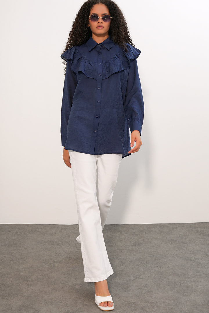 Bigdart Tunique Chemise à Volants Femme 5994 - Bleu marine