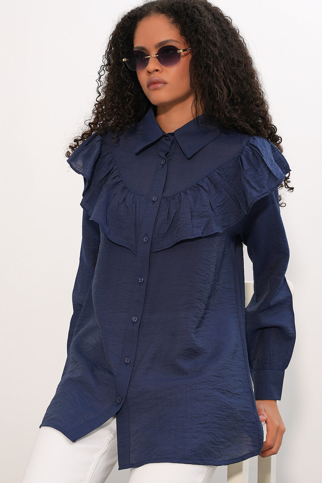 Bigdart Tunique Chemise à Volants Femme 5994 - Bleu marine