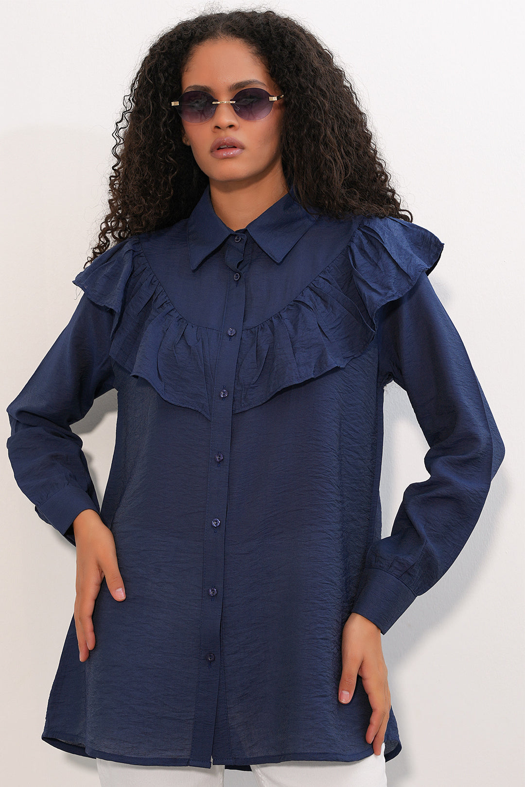 Bigdart Tunique Chemise à Volants Femme 5994 - Bleu marine