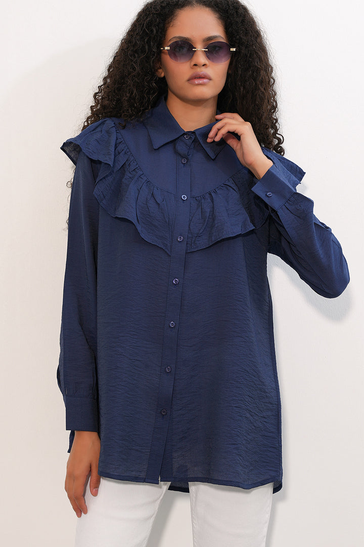 Bigdart Tunique Chemise à Volants Femme 5994 - Bleu marine