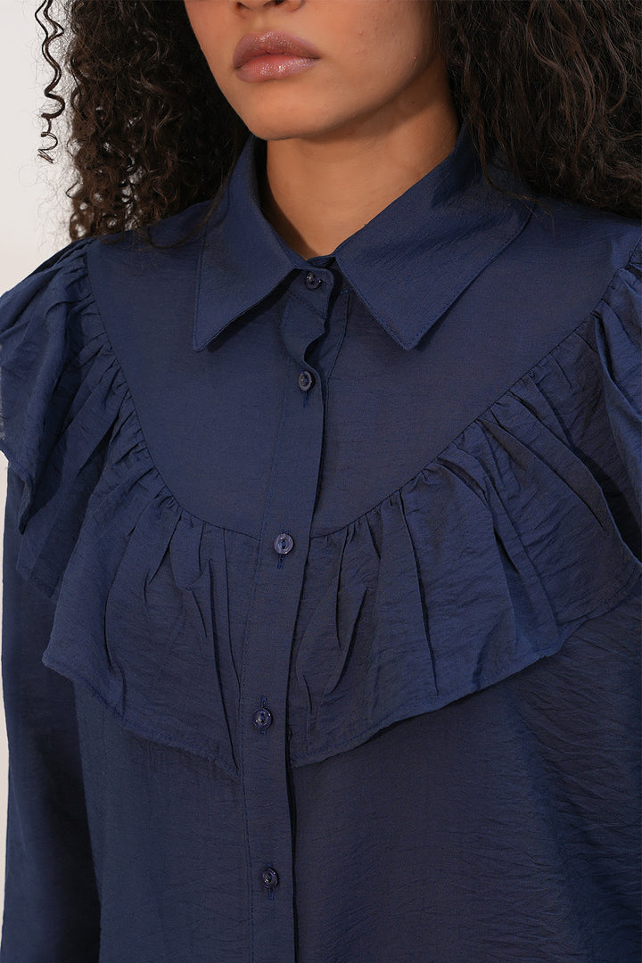 Bigdart Tunique Chemise à Volants Femme 5994 - Bleu marine