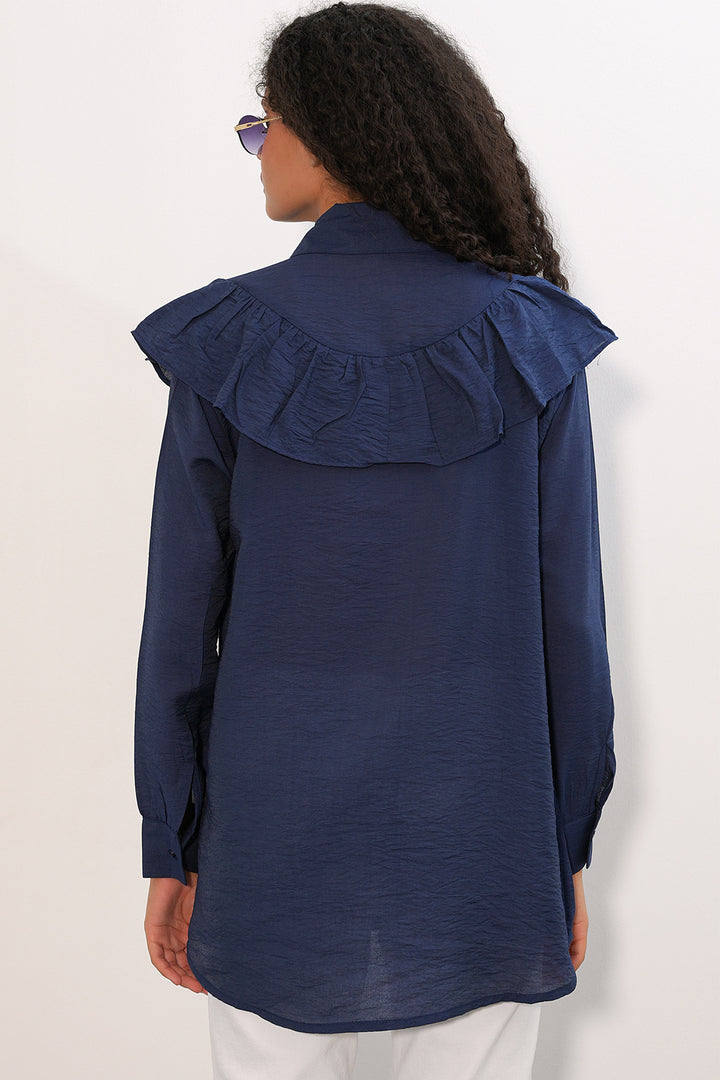 Bigdart Tunique Chemise à Volants Femme 5994 - Bleu marine