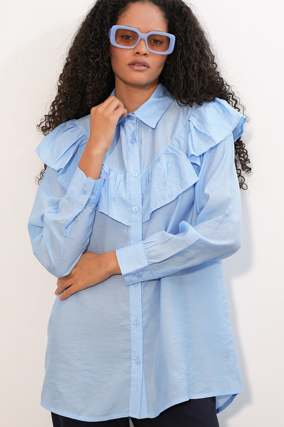 Bigdart Chemisier Tunique Femme à Volants 5994 - Bleu