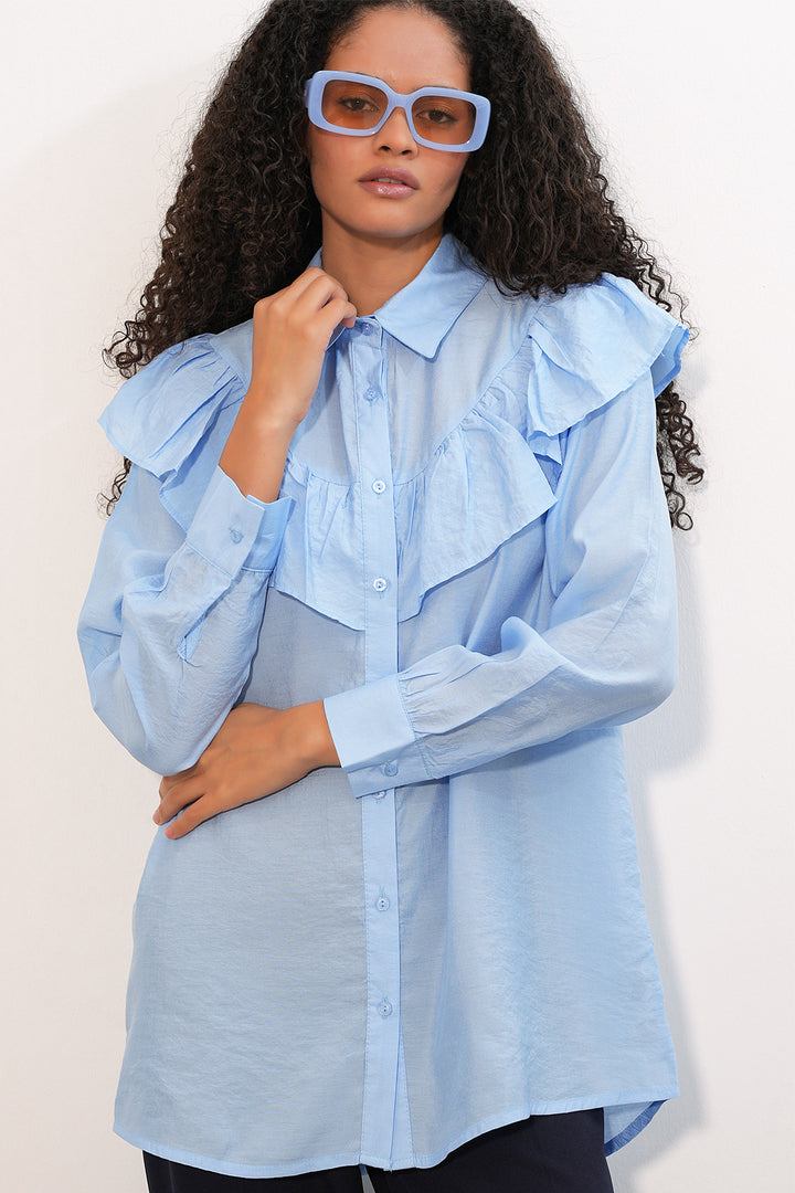 Bigdart Chemisier Tunique Femme à Volants 5994 - Bleu