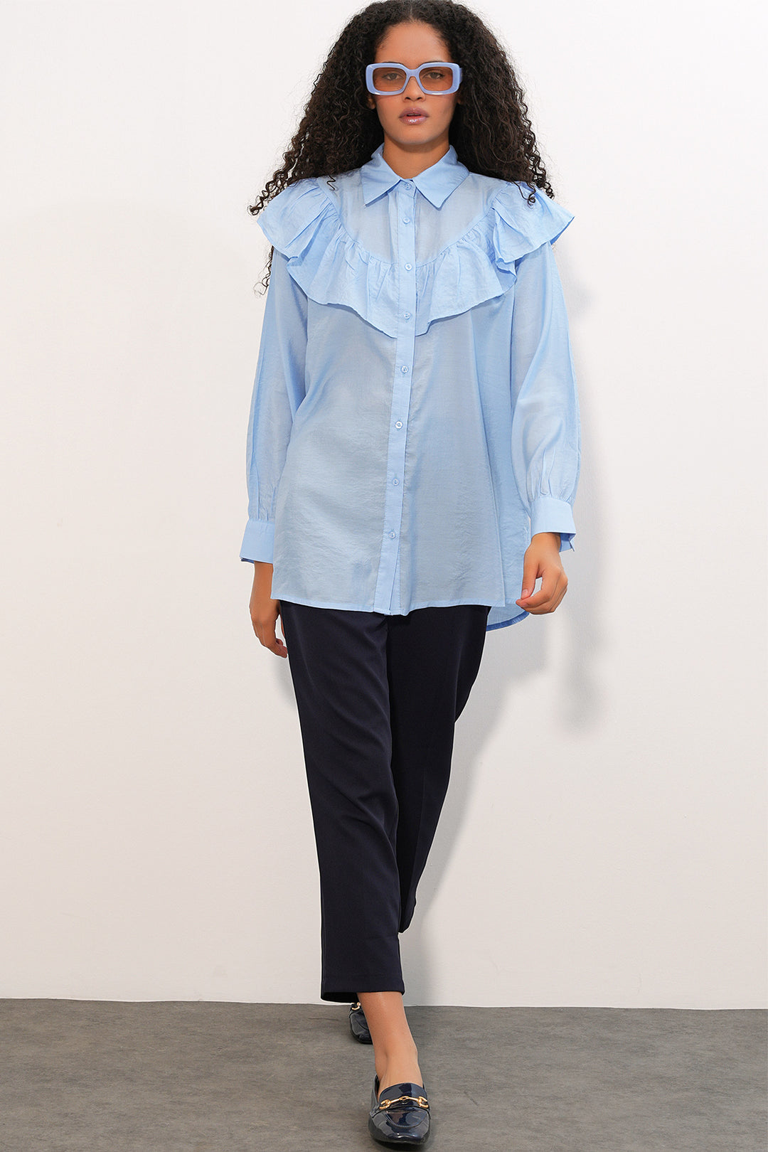 Bigdart Chemisier Tunique Femme à Volants 5994 - Bleu