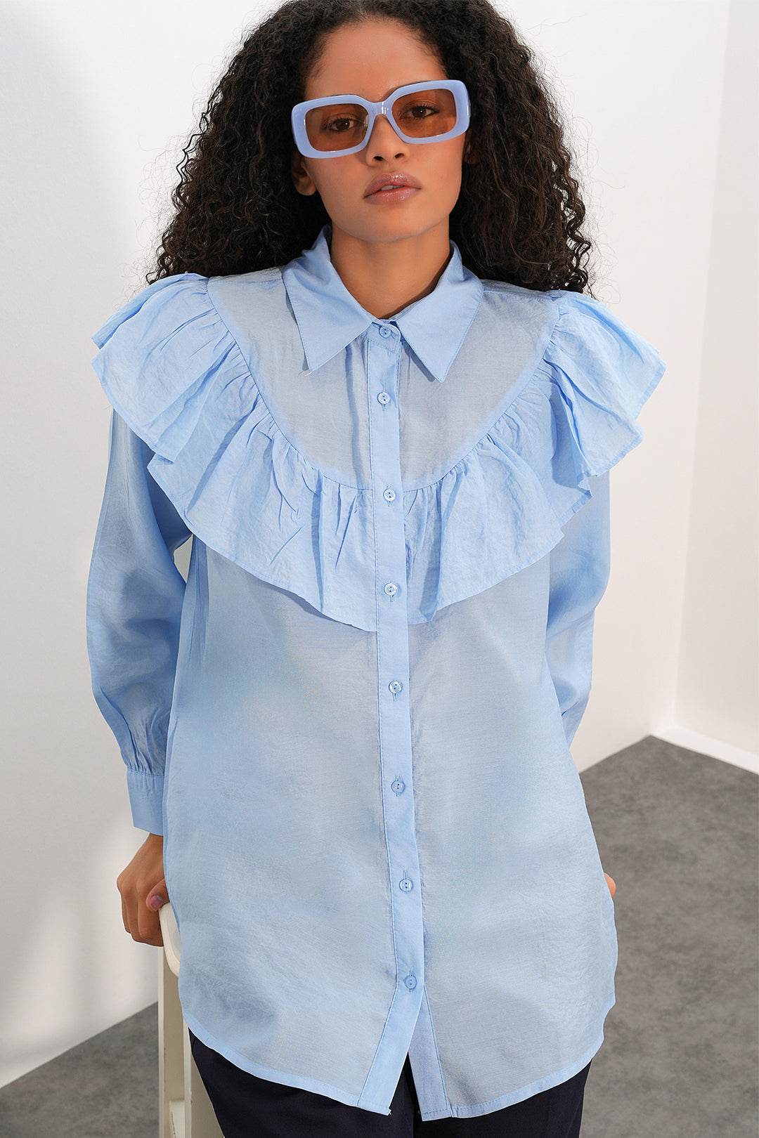 Bigdart Chemisier Tunique Femme à Volants 5994 - Bleu