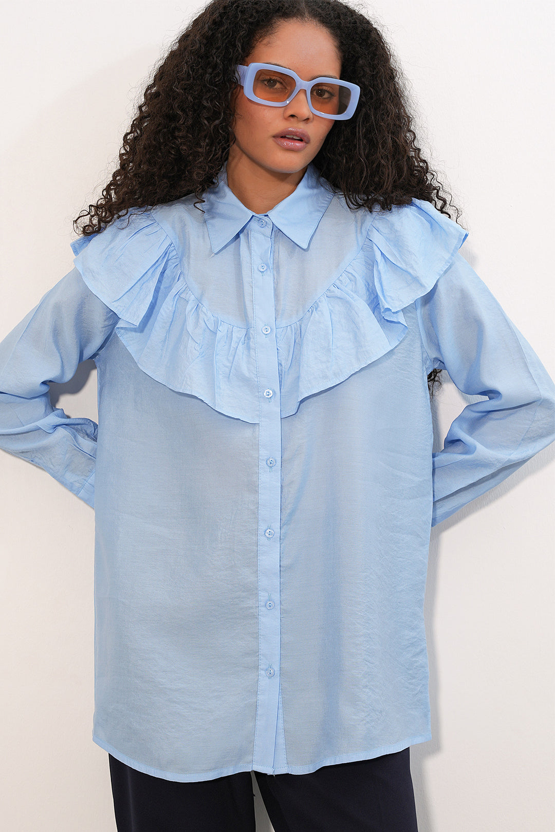 Bigdart Chemisier Tunique Femme à Volants 5994 - Bleu