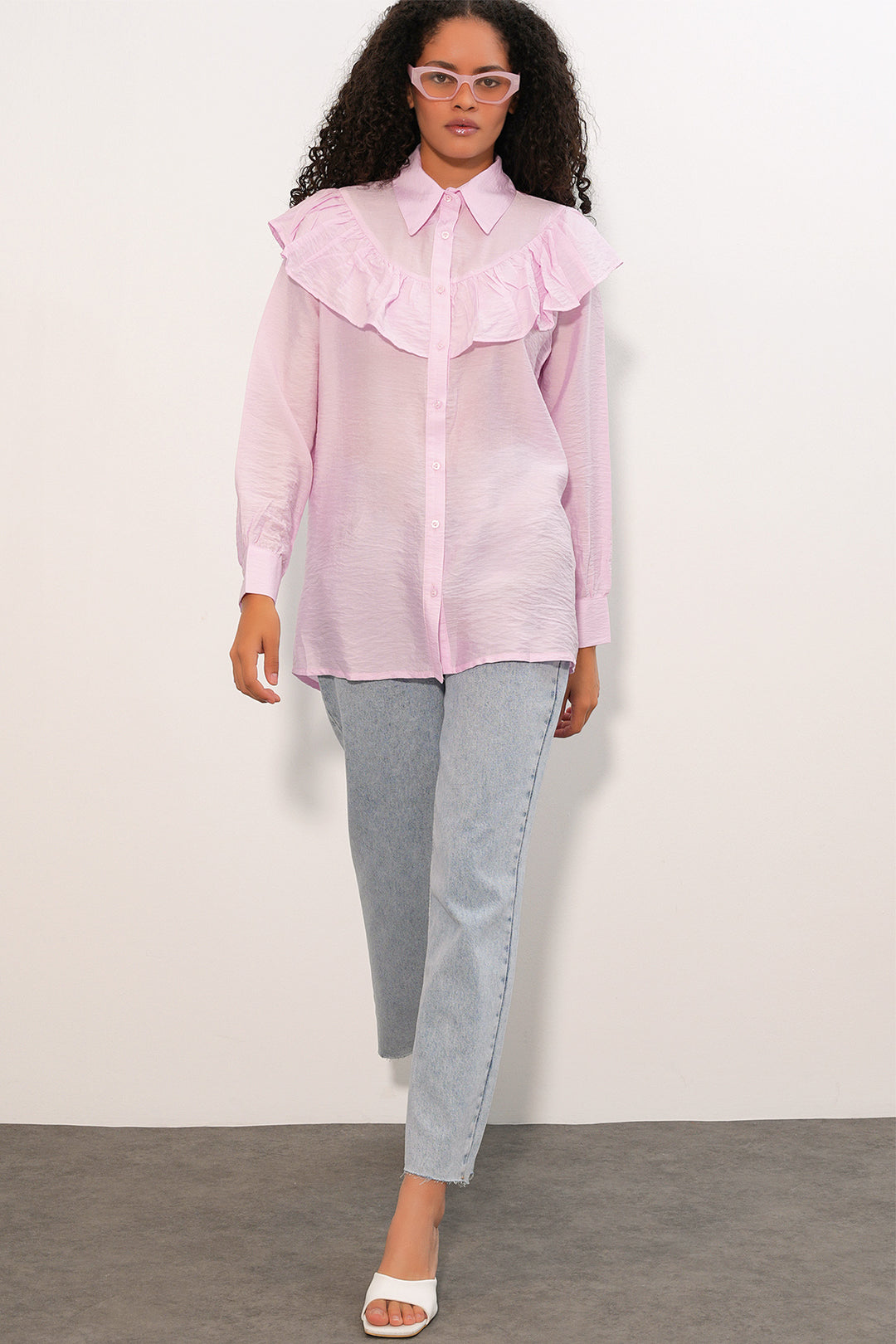 Bigdart Tunique Chemise à Volants Femme 5994 - Poudré