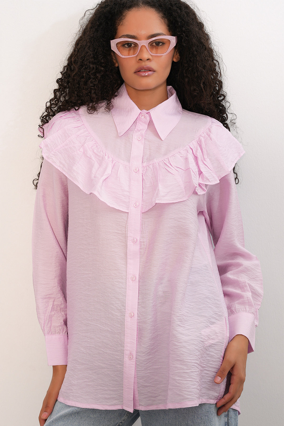 Bigdart Tunique Chemise à Volants Femme 5994 - Poudré