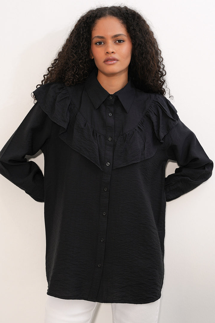 Bigdart Chemisier Tunique Femme à Volants 5994 - Noir