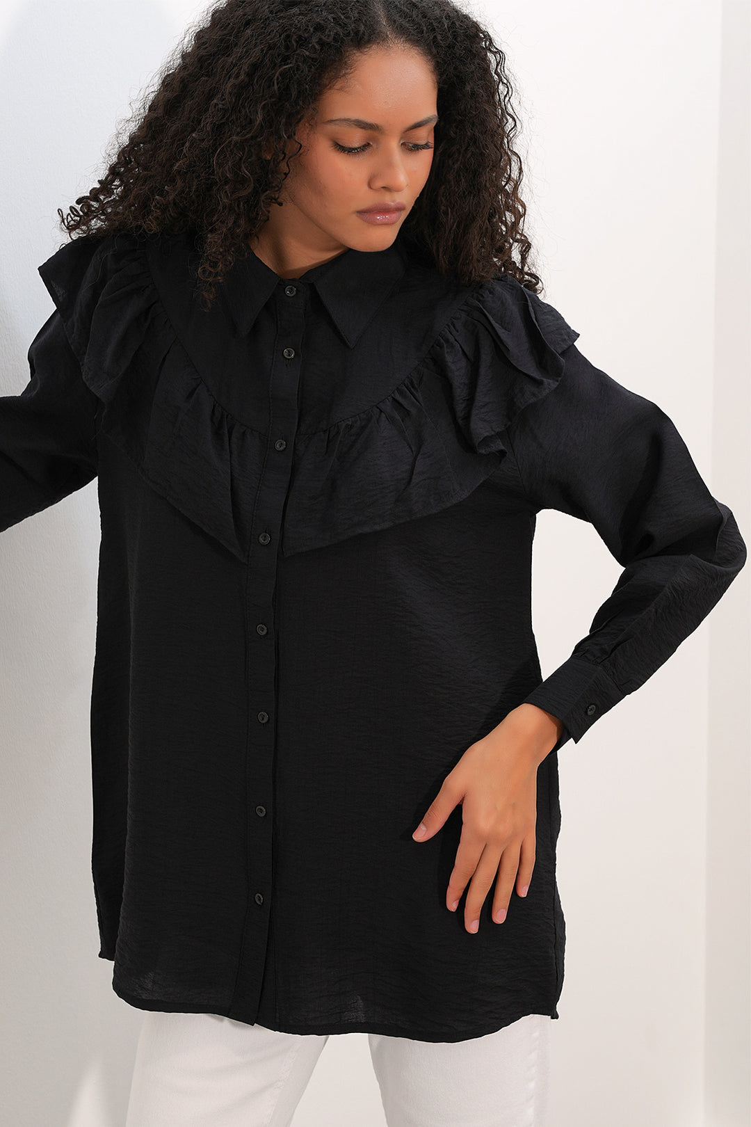 Bigdart Chemisier Tunique Femme à Volants 5994 - Noir