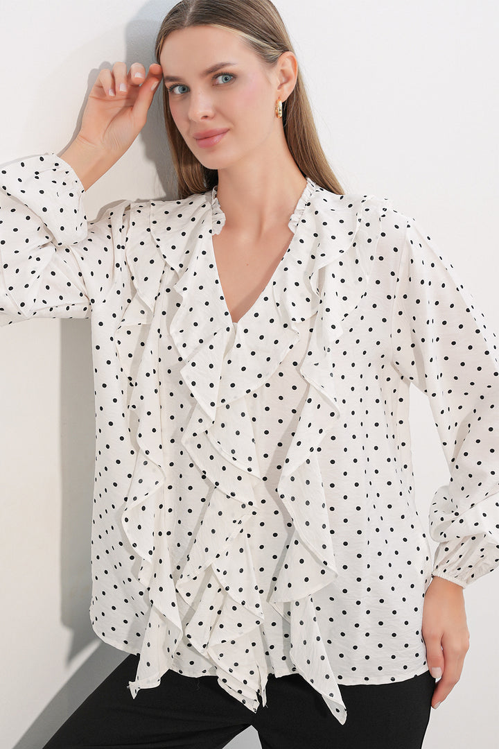 Bigdart Chemise à pois à longues manches avec volants femme 40031 - a.Blanc