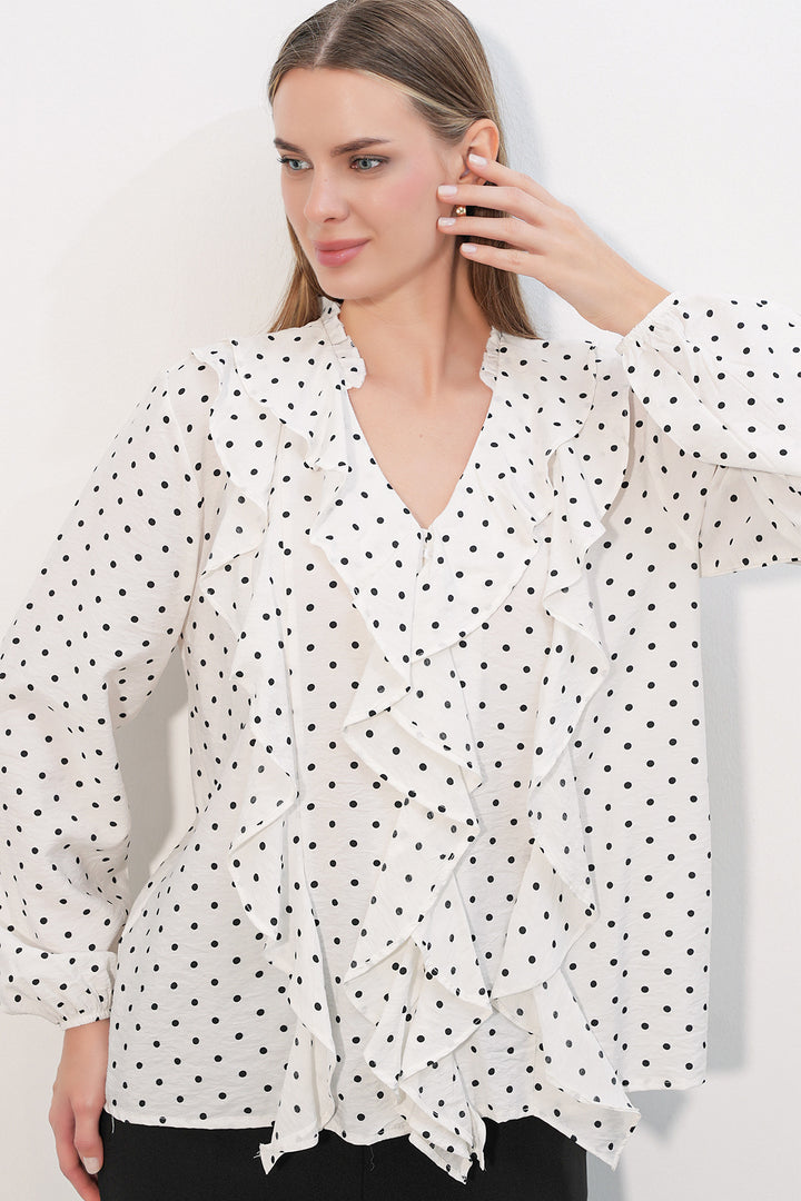 Bigdart Chemise à pois à longues manches avec volants femme 40031 - a.Blanc