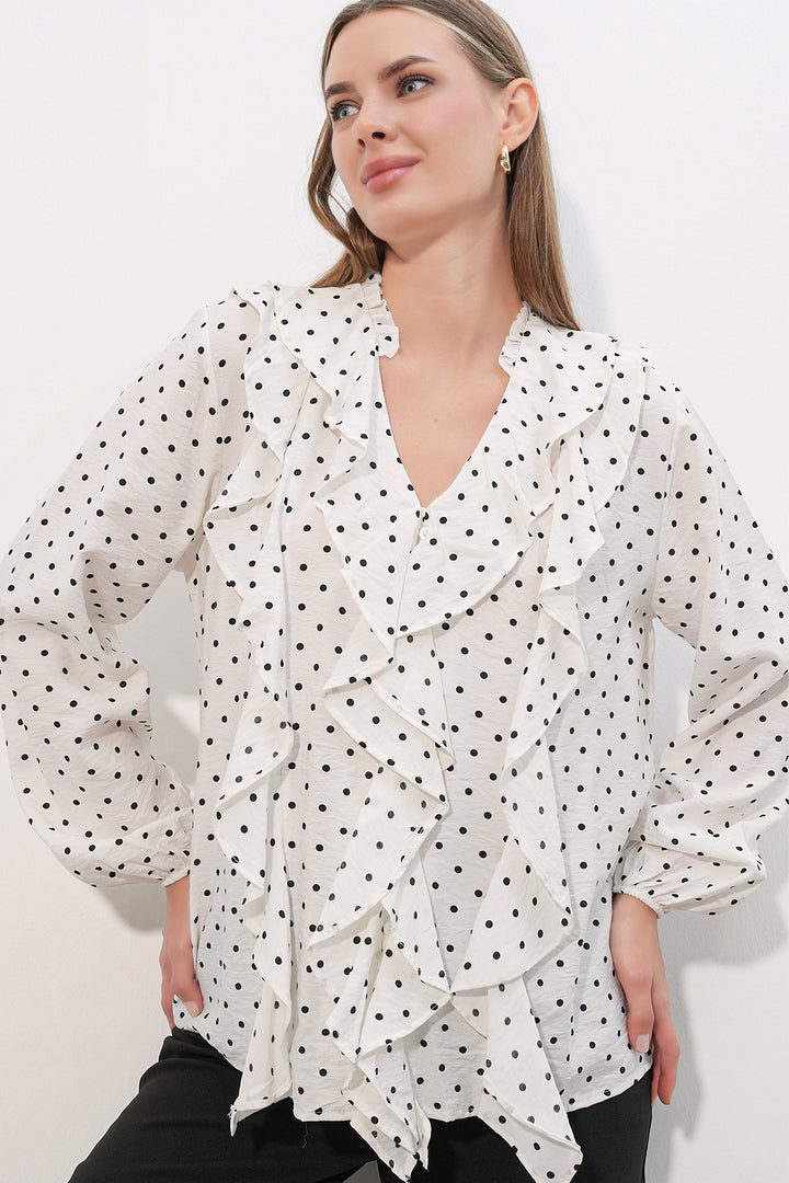 Bigdart Chemise à pois à longues manches avec volants femme 40031 - a.Blanc