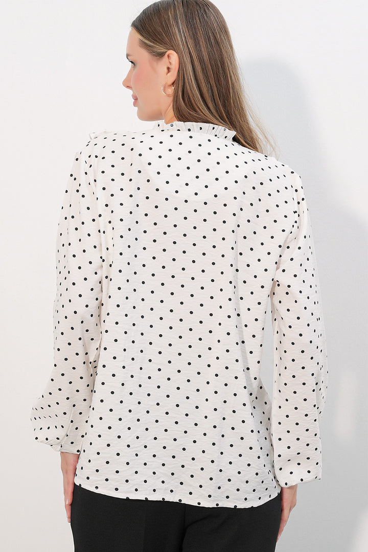Bigdart Chemise à pois à longues manches avec volants femme 40031 - a.Blanc
