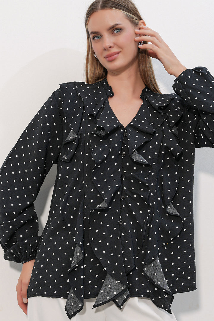 Bigdart Chemise à pois à longues manches avec volants femme 40031 - a.Noir