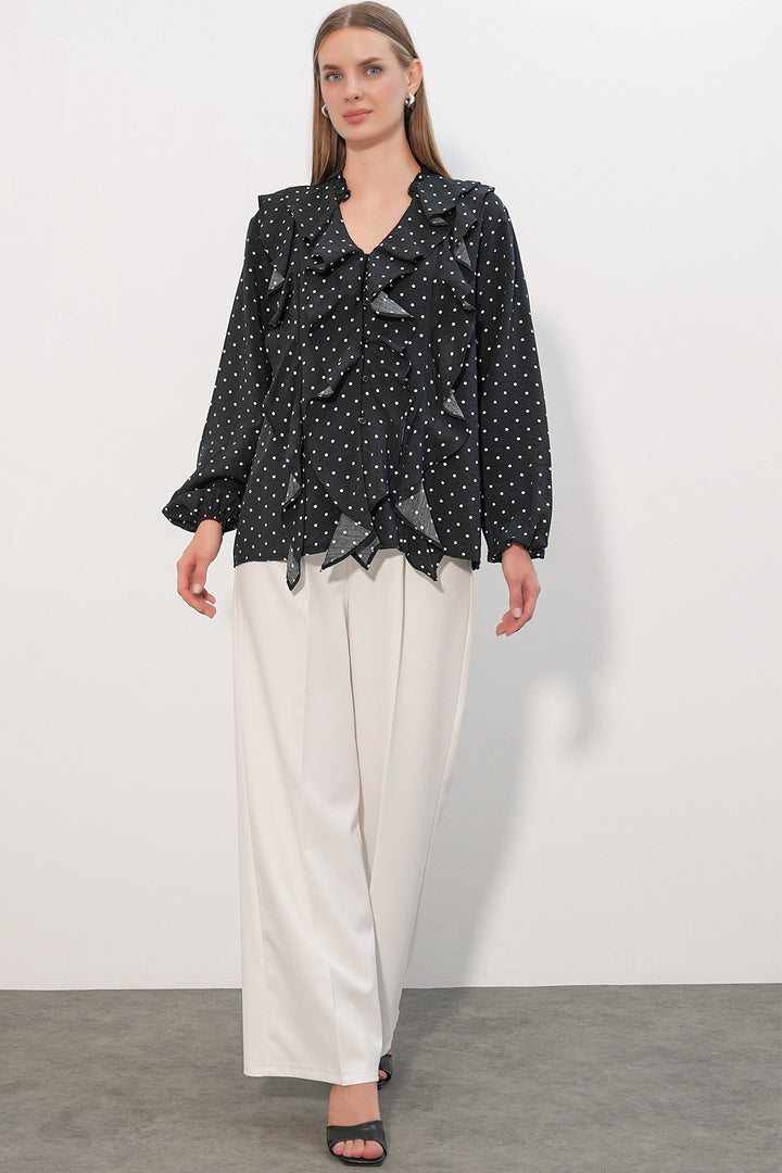Bigdart Chemise à pois à longues manches avec volants femme 40031 - a.Noir