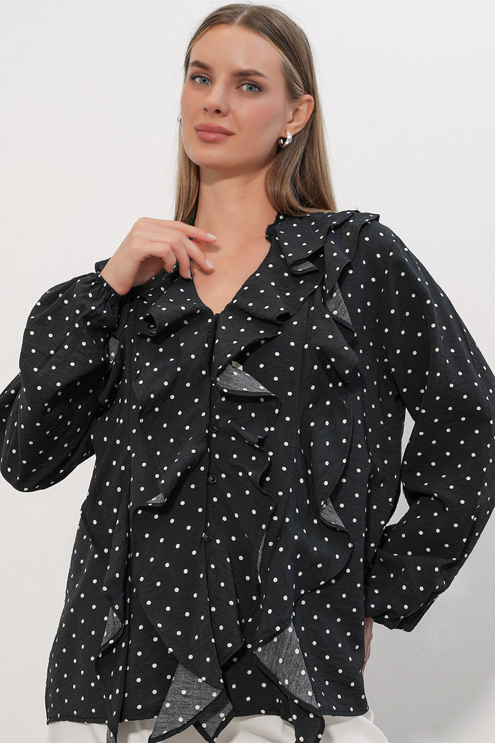 Bigdart Chemise à pois à longues manches avec volants femme 40031 - a.Noir