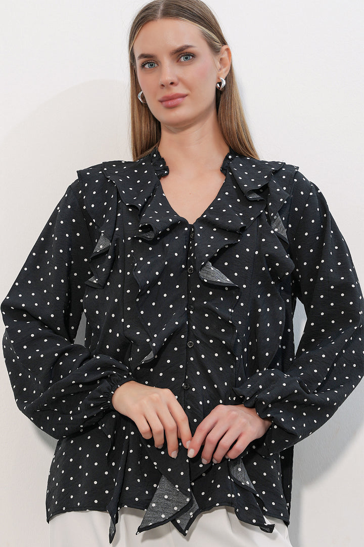 Bigdart Chemise à pois à longues manches avec volants femme 40031 - a.Noir