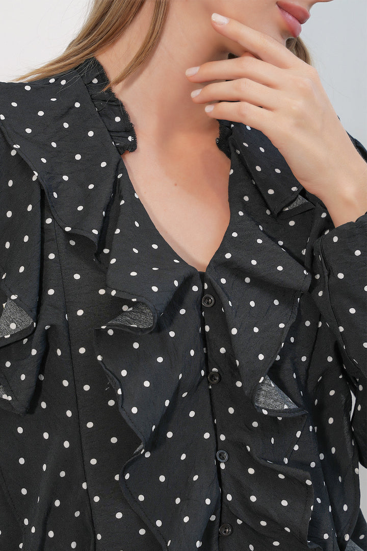 Bigdart Chemise à pois à longues manches avec volants femme 40031 - a.Noir
