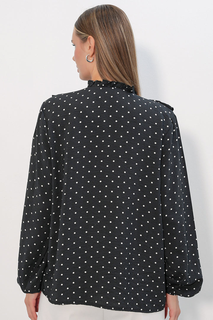 Bigdart Chemise à pois à longues manches avec volants femme 40031 - a.Noir