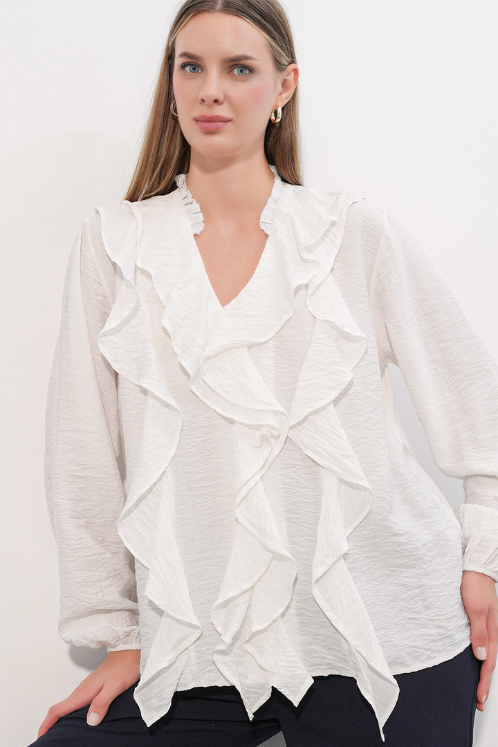 Bigdart Chemise à longues manches avec volants femme 40031 - Blanc