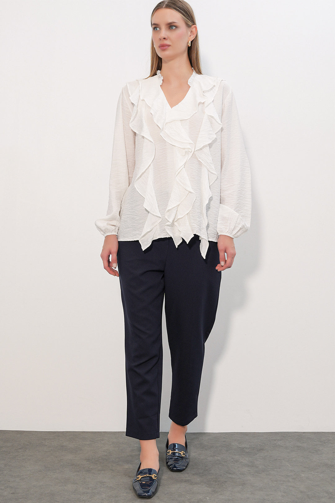 Bigdart Chemise à longues manches avec volants femme 40031 - Blanc