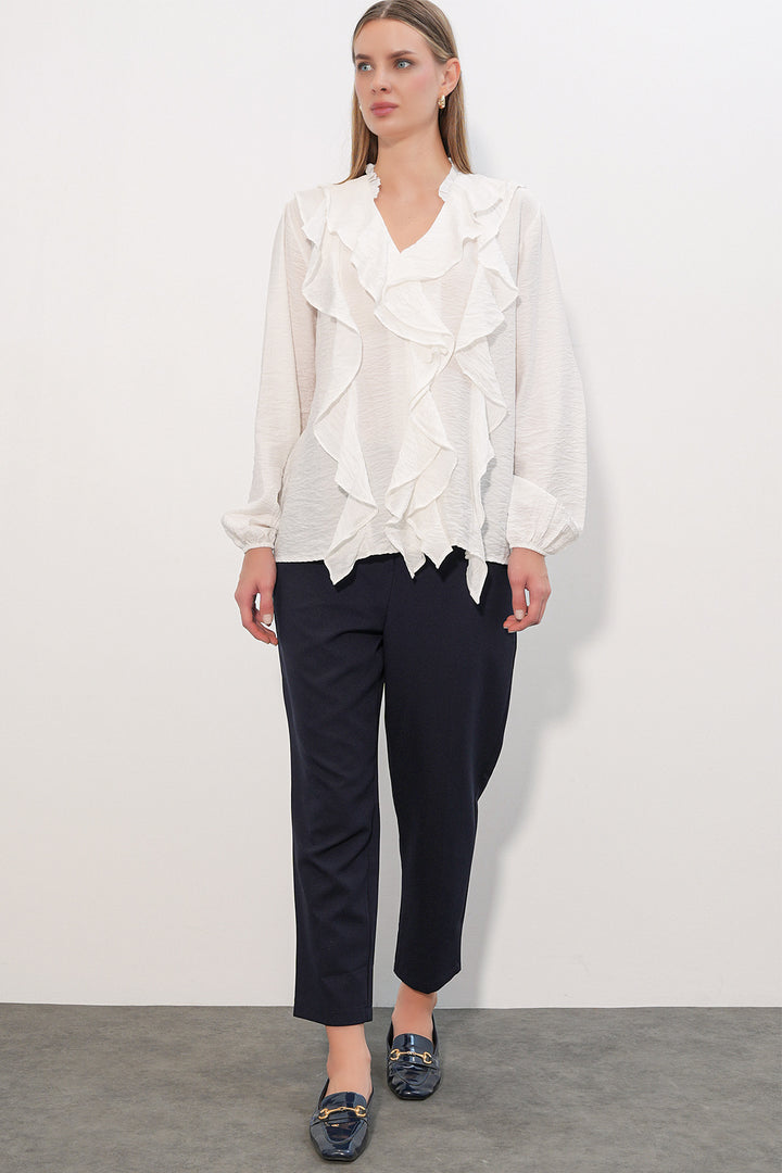 Bigdart Chemise à longues manches avec volants femme 40031 - Blanc