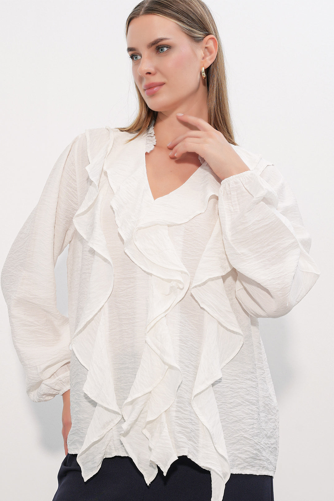 Bigdart Chemise à longues manches avec volants femme 40031 - Blanc