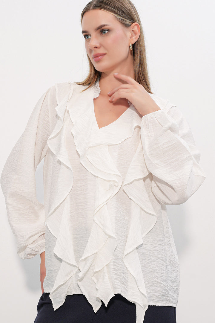 Bigdart Chemise à longues manches avec volants femme 40031 - Blanc